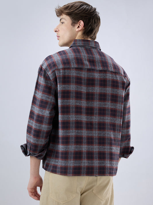 Brown & Black Boxy Fit Crop Flannel