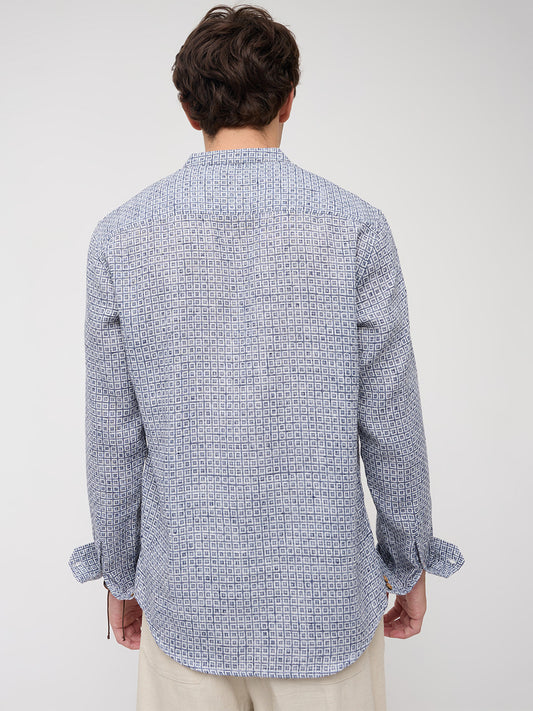 Navy Geometric Maze Textured Kurta