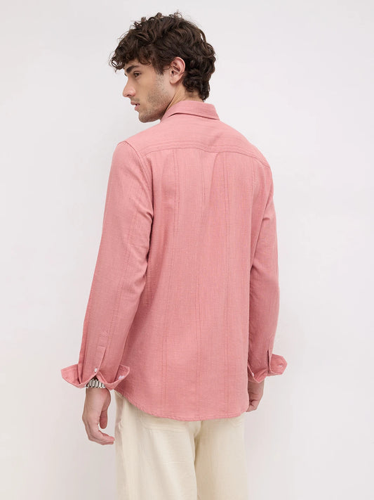 Refined Coral Sheer Textured Shirt