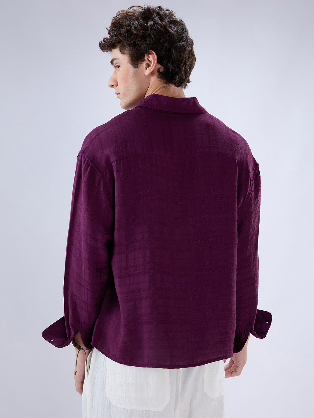 Deep Wine Horizontal Textured Oversized Crop Shirt