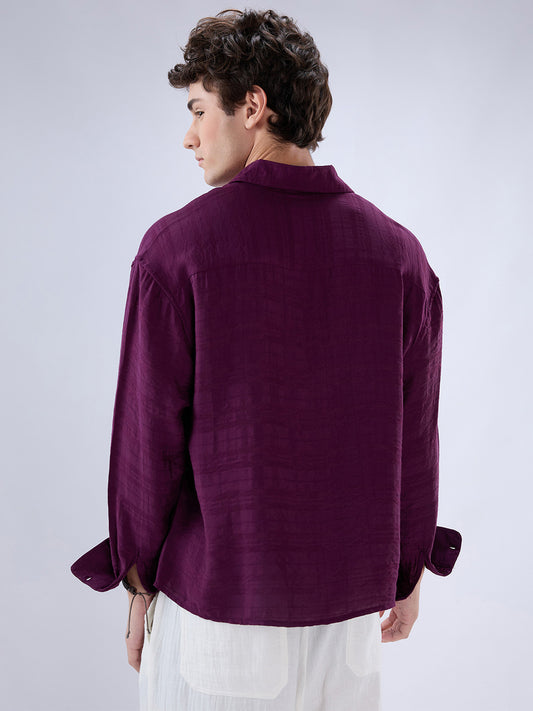 Deep Wine Horizontal Textured Oversized Crop Shirt