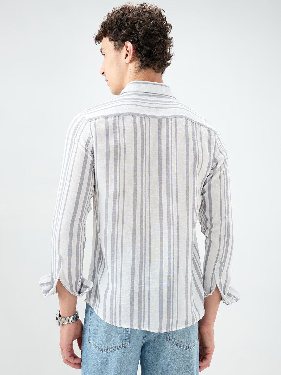 Ash Grey Vertical Striped Lightweight Shirt