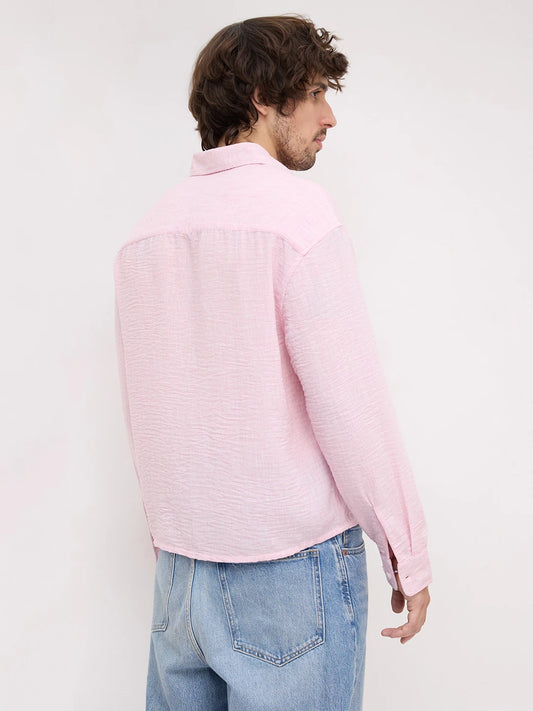 Lustrous Blush Pink Textured Boxy Fit Crop Shirt