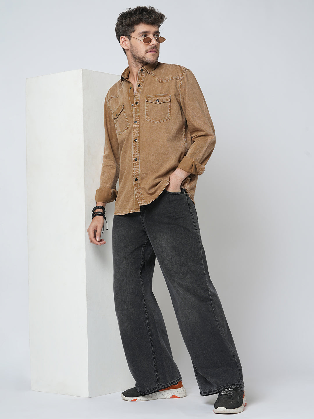 Rustic Bronze Acid Wash Double Pocket Shirt