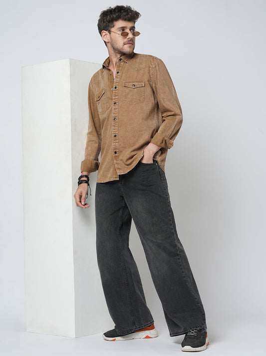 Rustic Bronze Acid Wash Double Pocket Shirt
