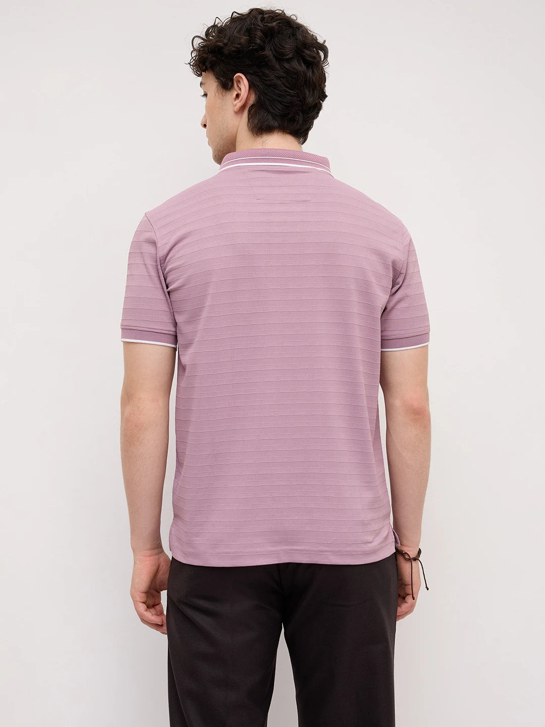 Dusty Lavender Textured Horizontal Stripe Polo Knit T-Shirt