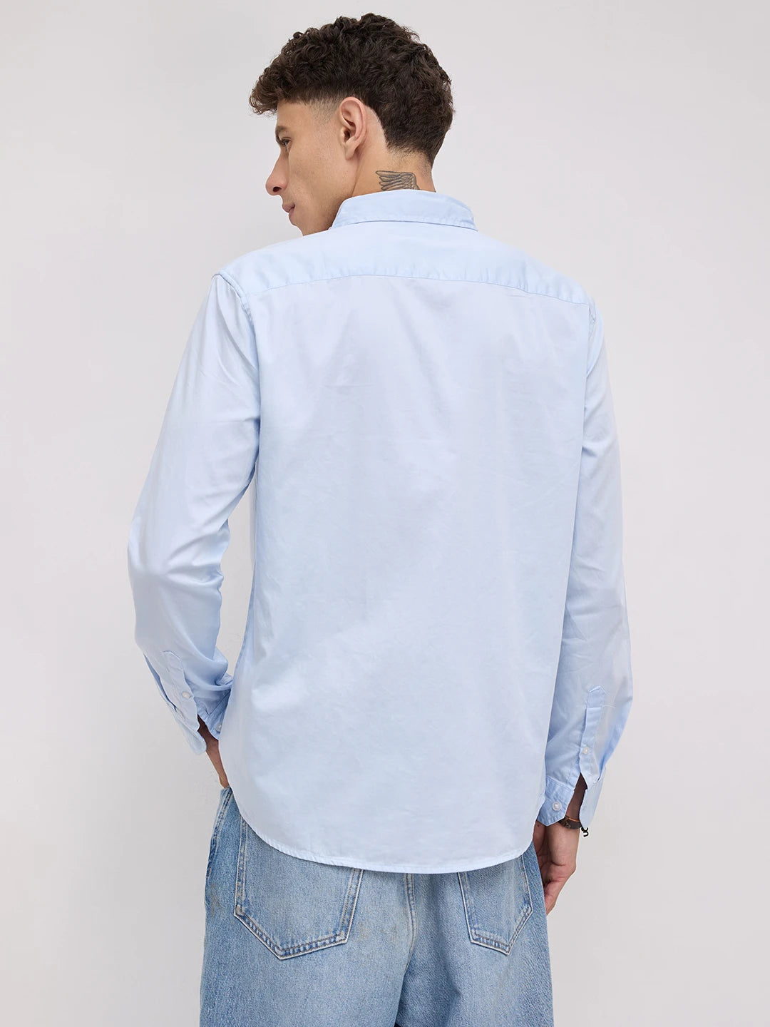 Bluemist Button-Down Collar Satin Shirt
