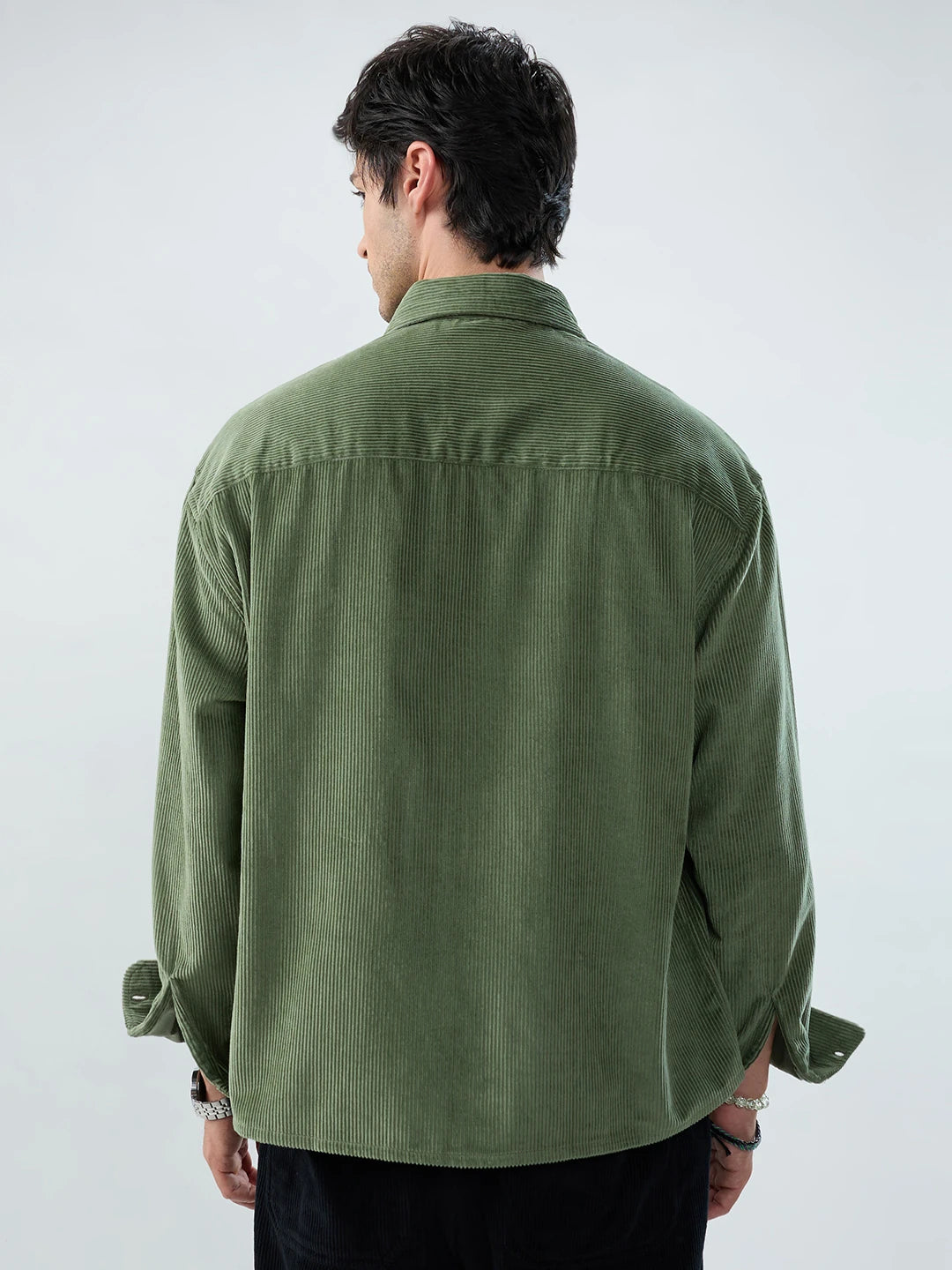 Pickle Green Corduroy Boxy Fit Crop Shirt