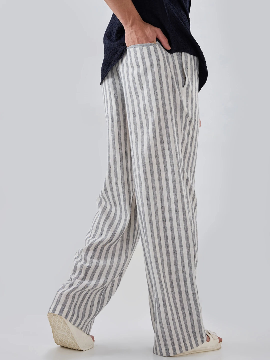 Monochrome Melange Textured Wide Leg Trousers