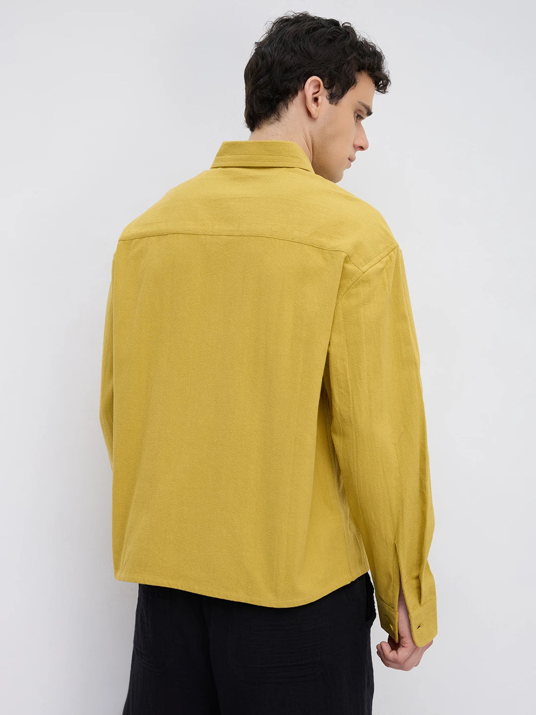 Intricate Dijon Yellow Textured Boxy Fit Crop Shirt