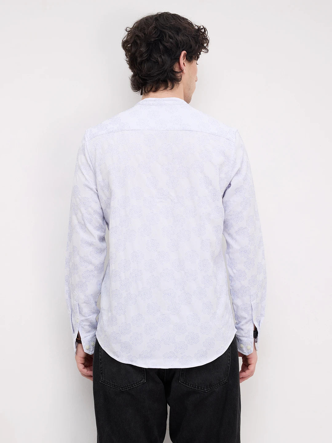 Cool Blue Floral Intricate Creased Mandarin Shirt