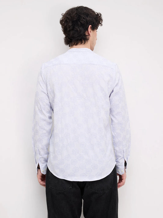 Cool Blue Floral Intricate Creased Mandarin Shirt