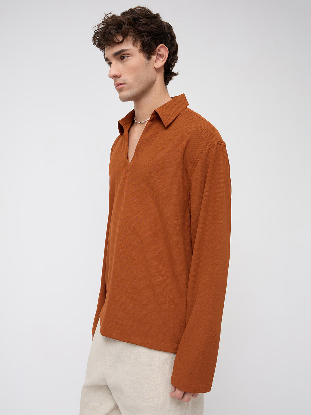 Aesthetic Orange Oversized Knitted Polo Shirt