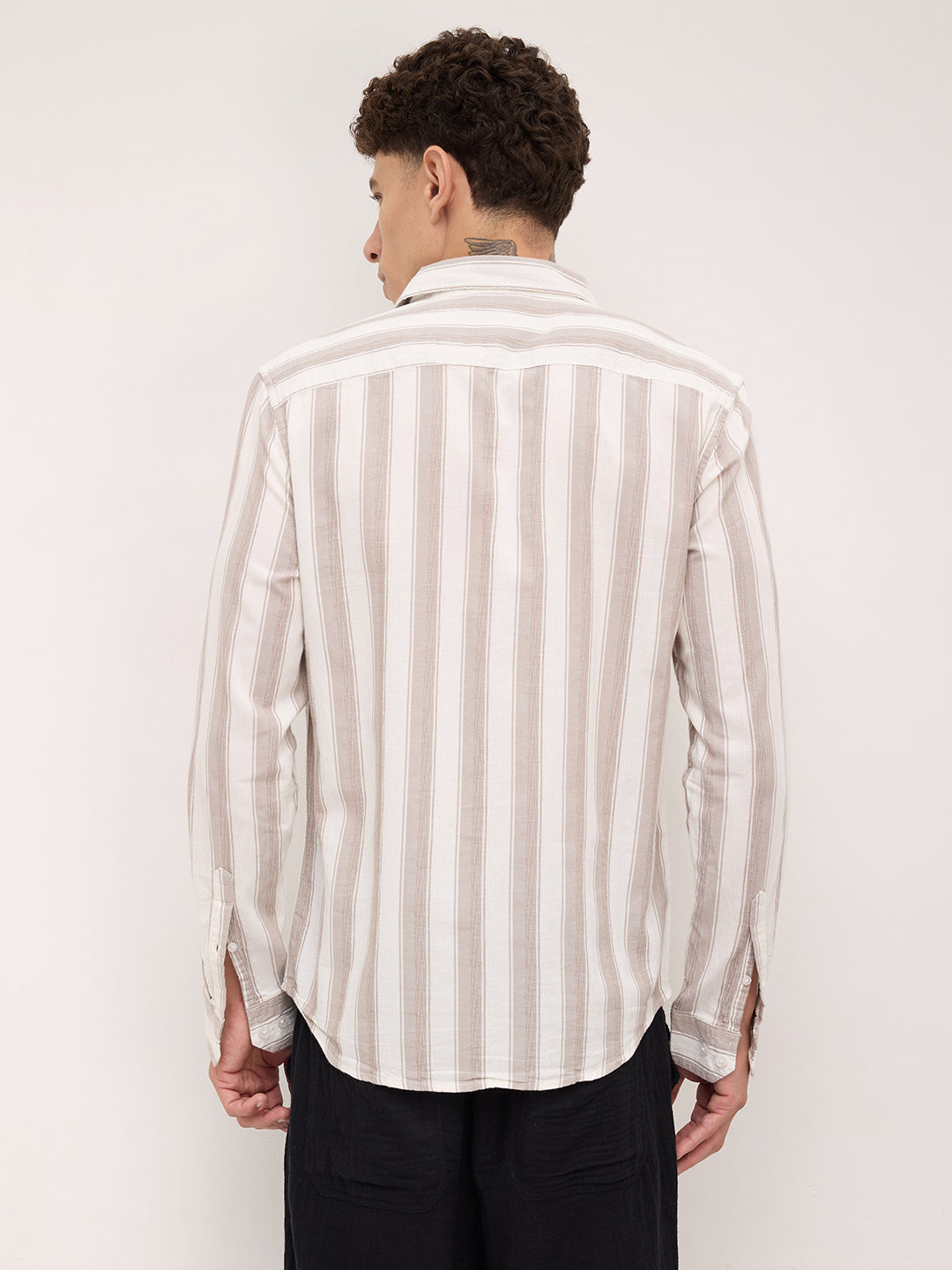 White & Silk Grey Muted Striped Shirt