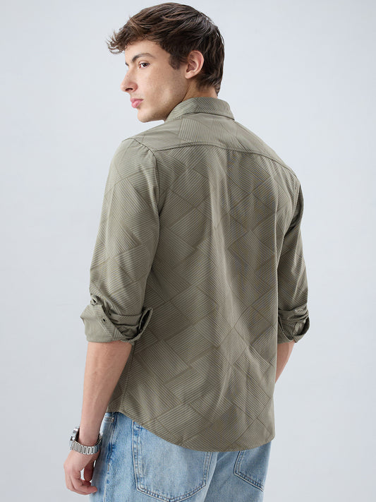 Intricate Olive Block Weave Knitted Shirt