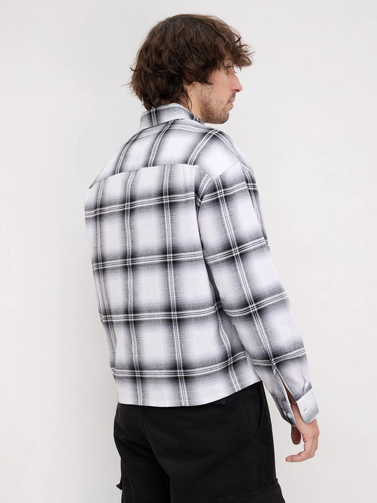 Rich Monochrome Plaid Shadow Checks Boxy Fit Crop Shirt