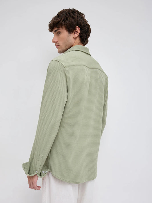 Refined Sage Green Gingham Checks Knitted Shirt