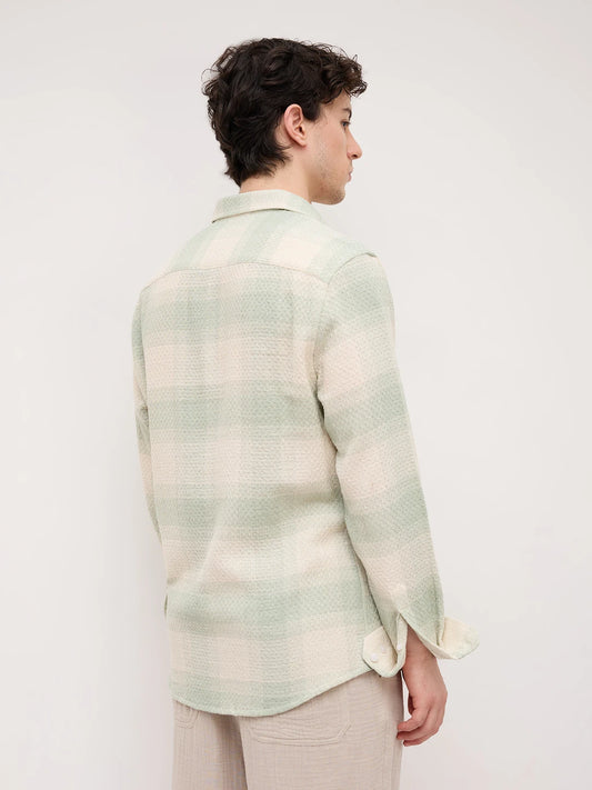 Soft Sage Honeycomb Grid Weave Shirt
