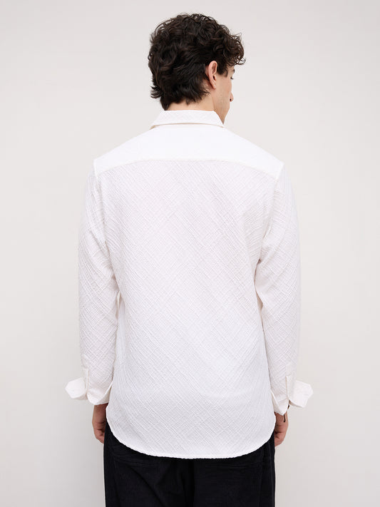 White Diamond Lattice Weave Textured Shirt