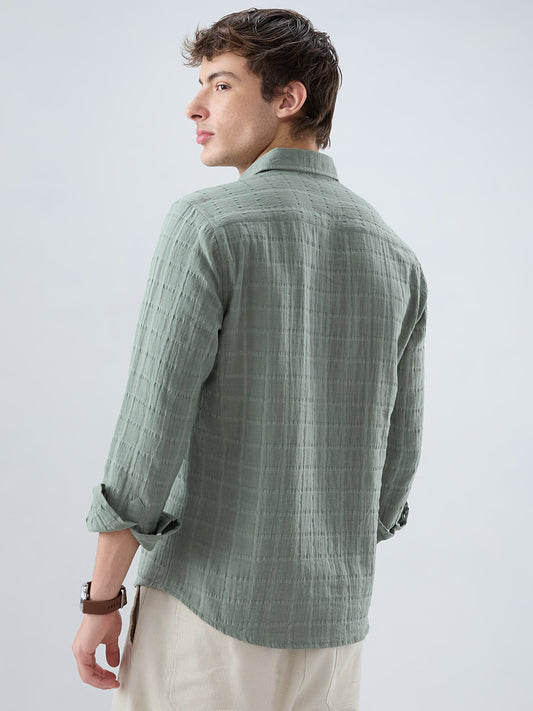Sage Green Box Weave Double Cloth Seersucker Shirt
