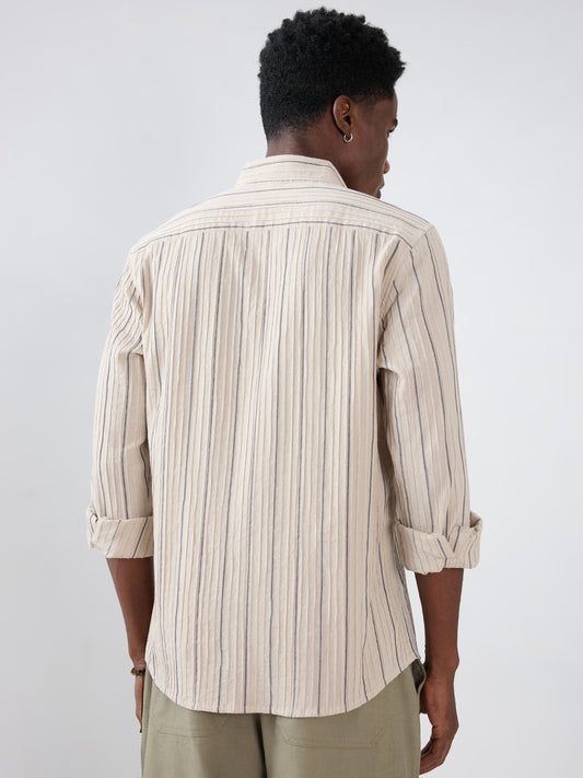 Intricate Beige & Navy Raised Striped Shirt