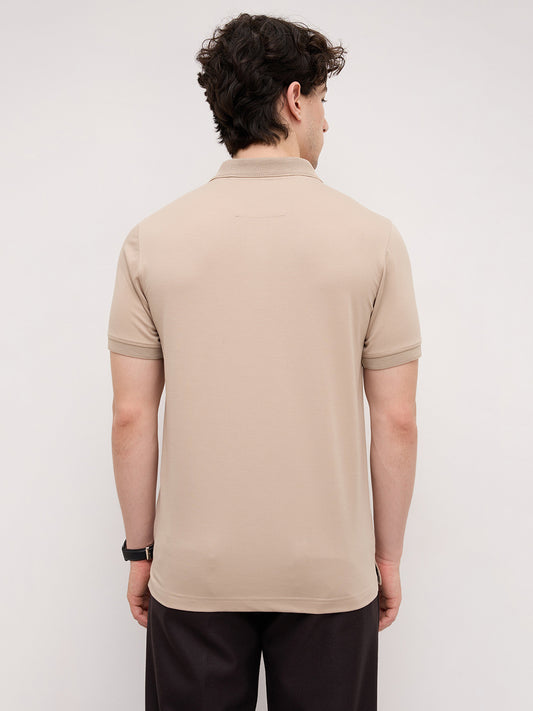 Soft Beige Honeycomb Polo Knit T-Shirt