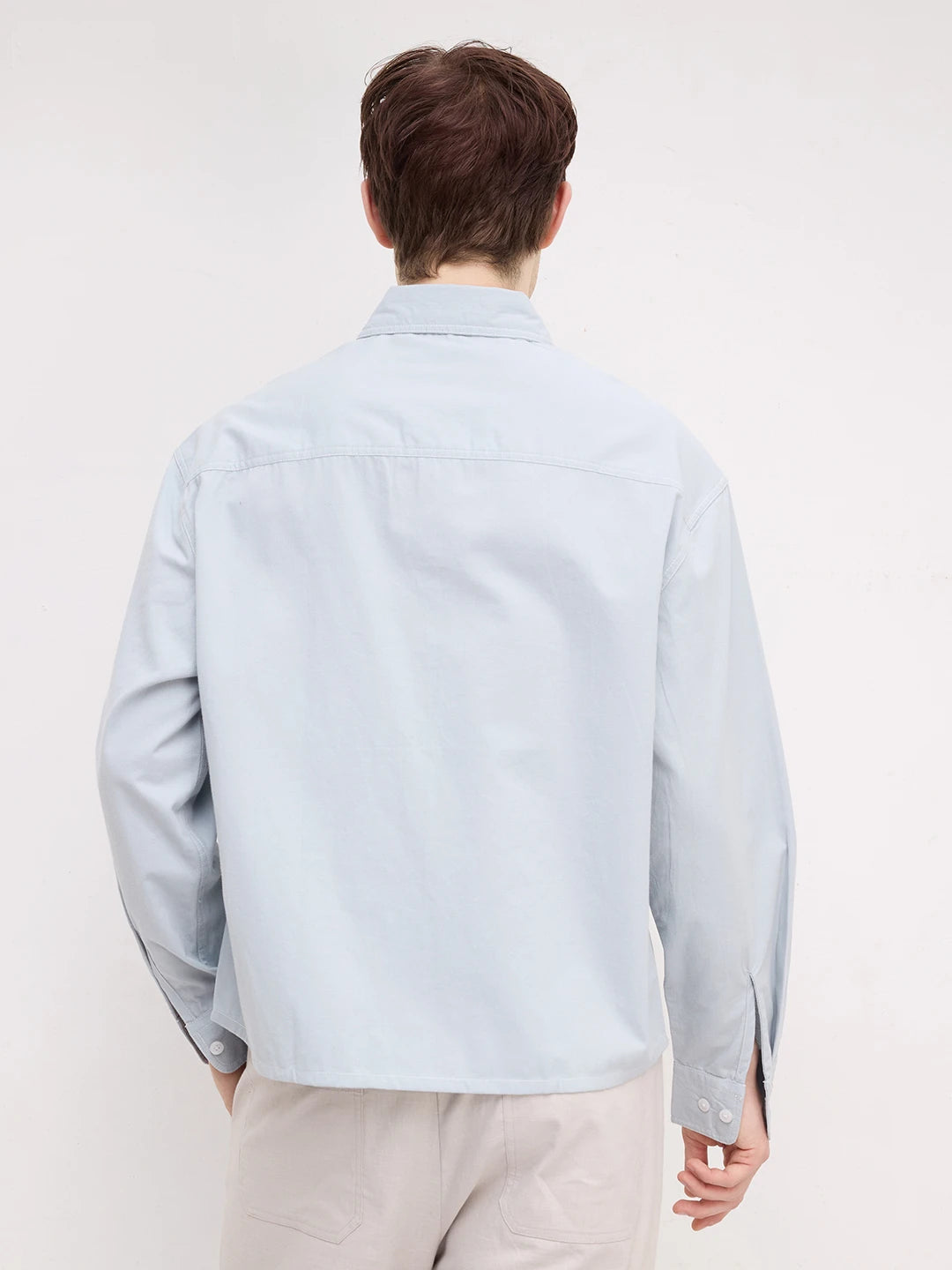 Luxe Baby Blue Boxy Fit Crop Cord Shirt