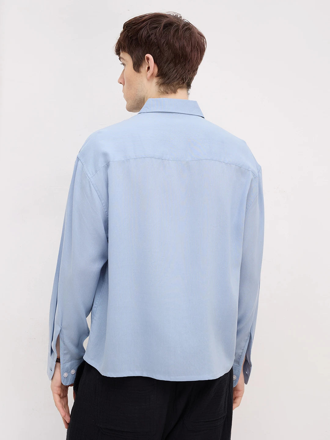 Classic Powder Blue Boxy Fit Crop Shirt