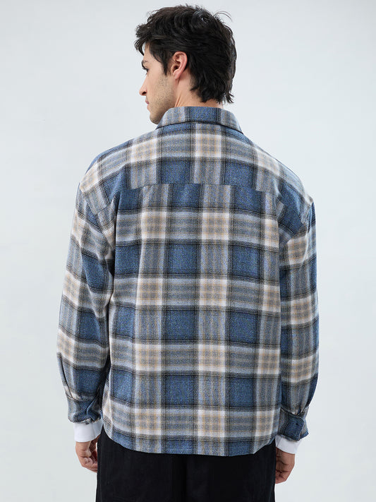 Aegean Blue Checkered Boxy Fit Crop Shirt