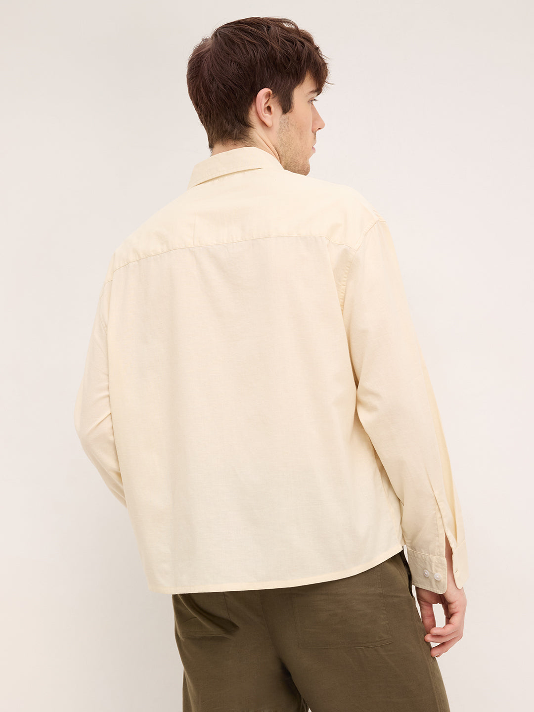 Bisque Beige Lyocell Boxy Fit Crop Shirt