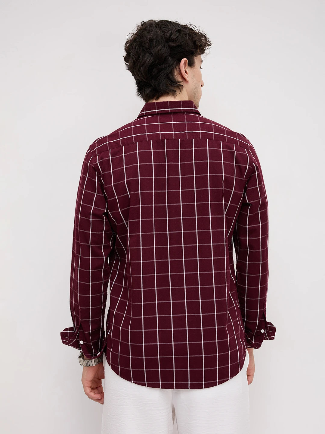 Refined Maroon Box Checks Shirt