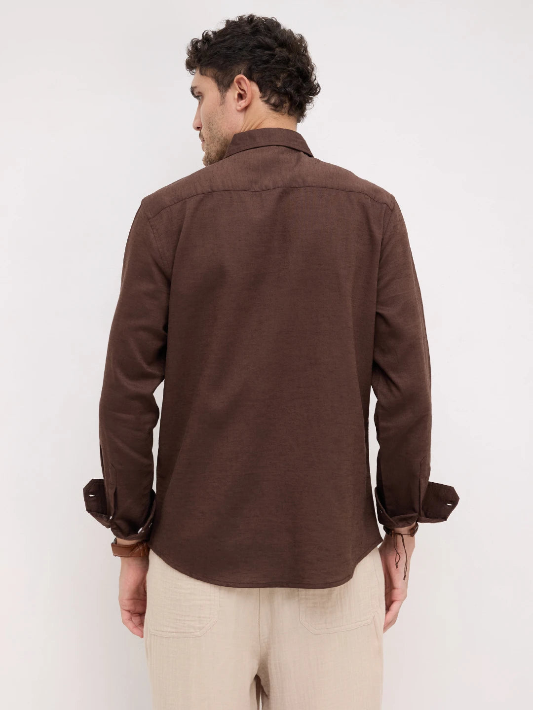 Luxe Deep Saddle Brown Linen Blend Shirt