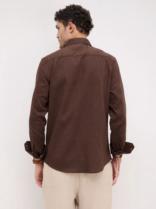 Luxe Deep Saddle Brown Linen Blend Shirt