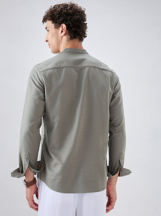 Fossil Grey Wavey Textured Kurta