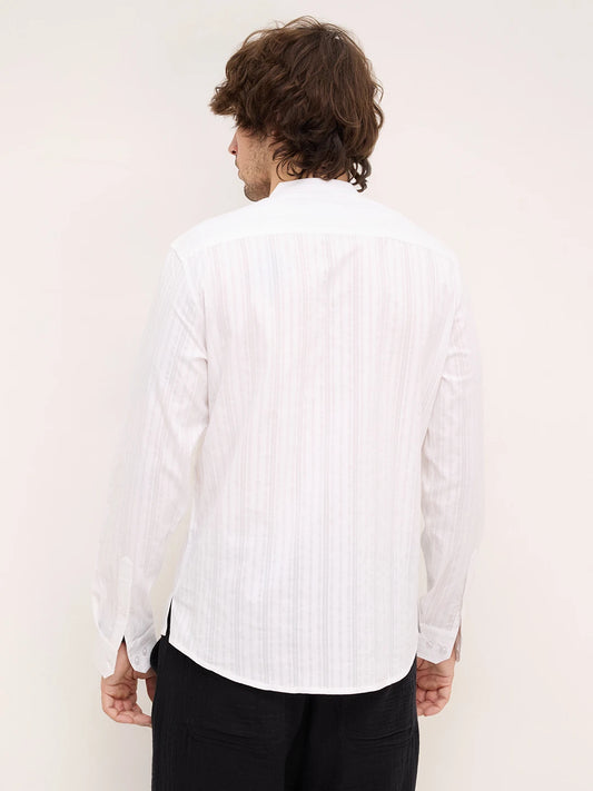 Frost White Diamond Striped Weave Kurta