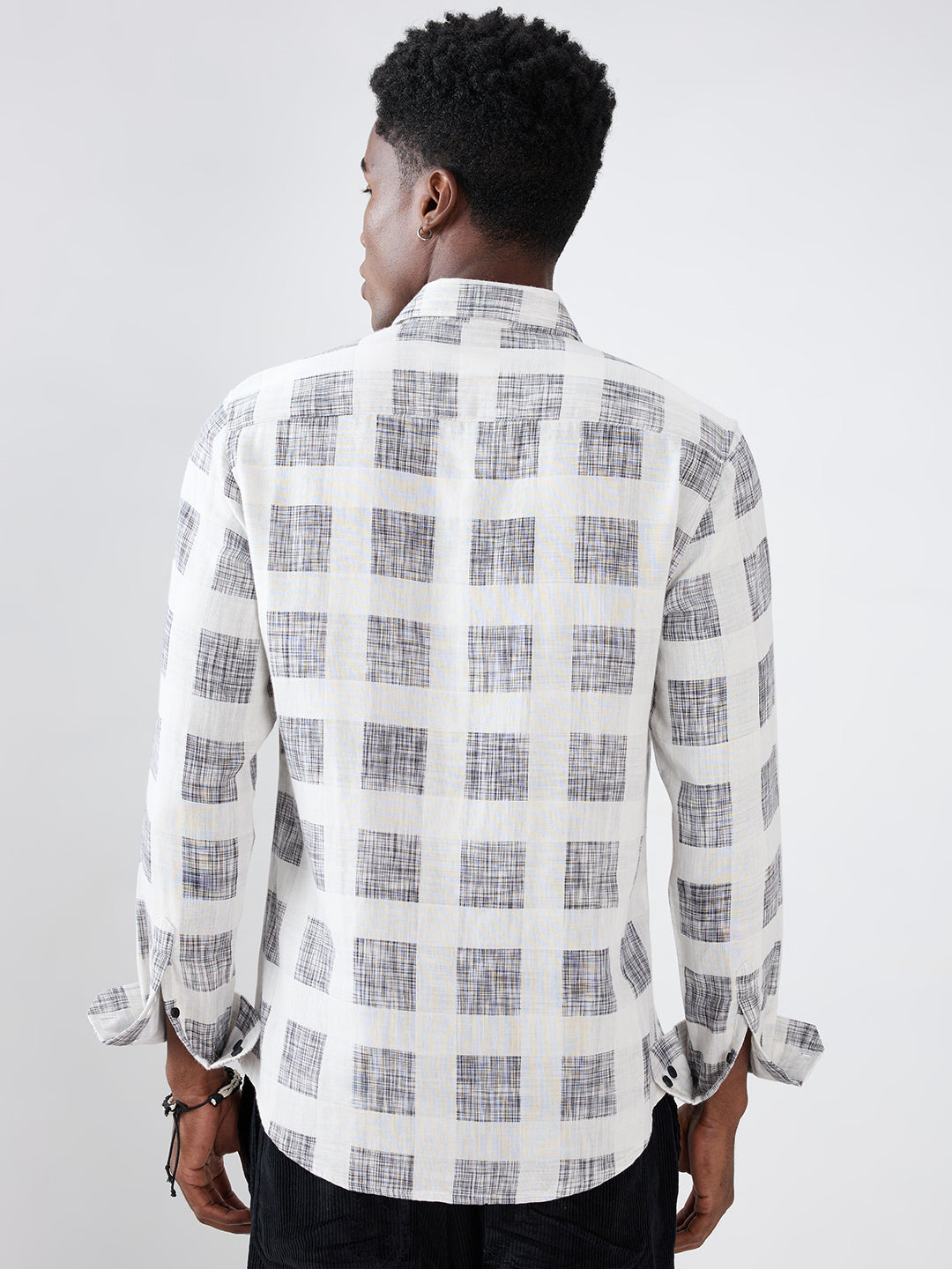 White & Black Geometric Printed Double Cloth Shirt