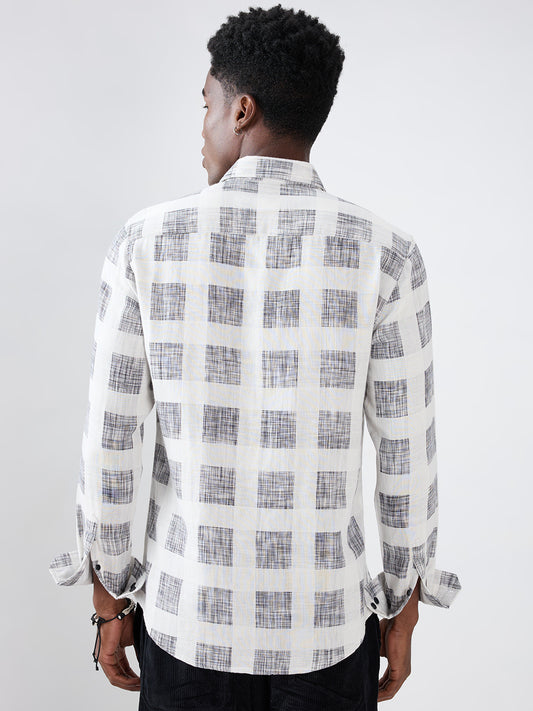 White & Black Geometric Printed Double Cloth Shirt