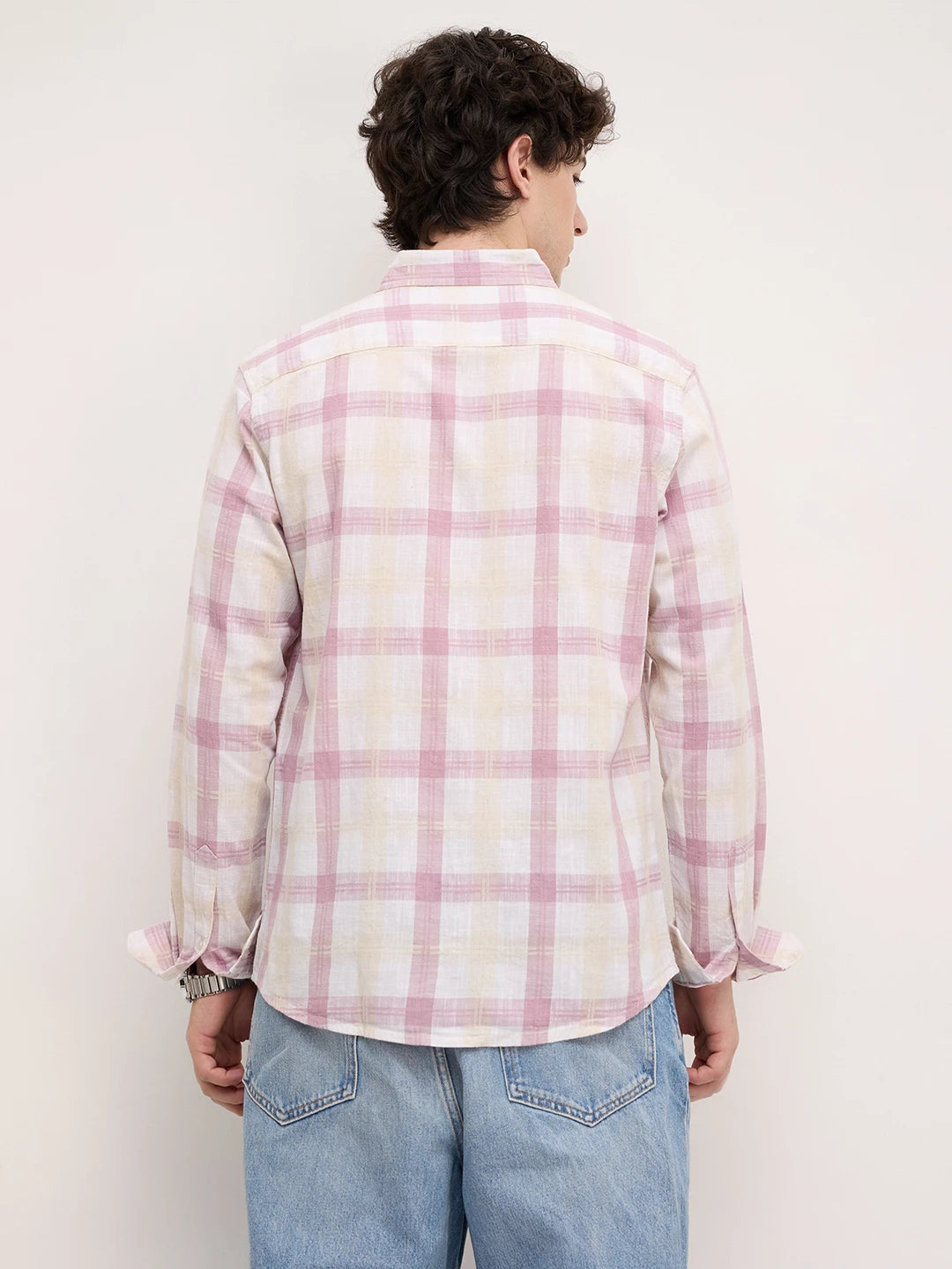 Soft Pink Fine Weave Plaid Checks Shirt