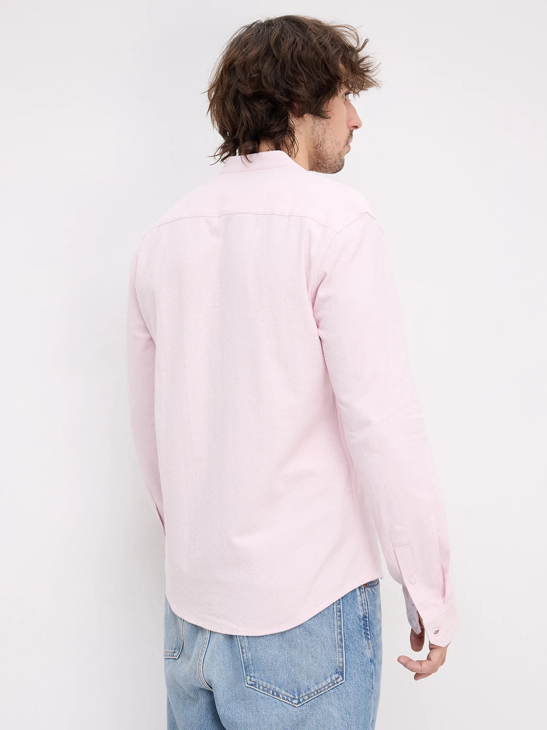 Charming Blush Pink Solid Mandarin Shirt