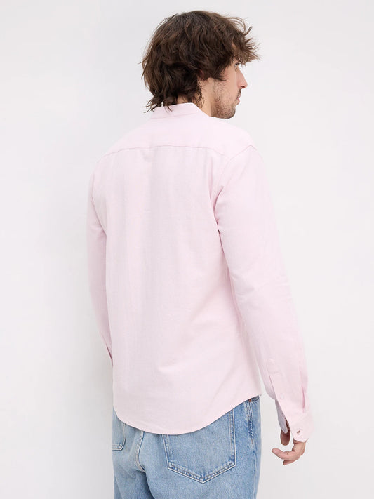 Charming Blush Pink Solid Mandarin Shirt