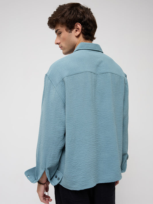 Plush AirForce Blue Lightweight Crinkled Boxy Fit Crop Shirt
