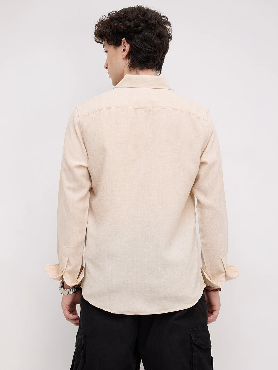Elegant Cream Slub Textured Shirt