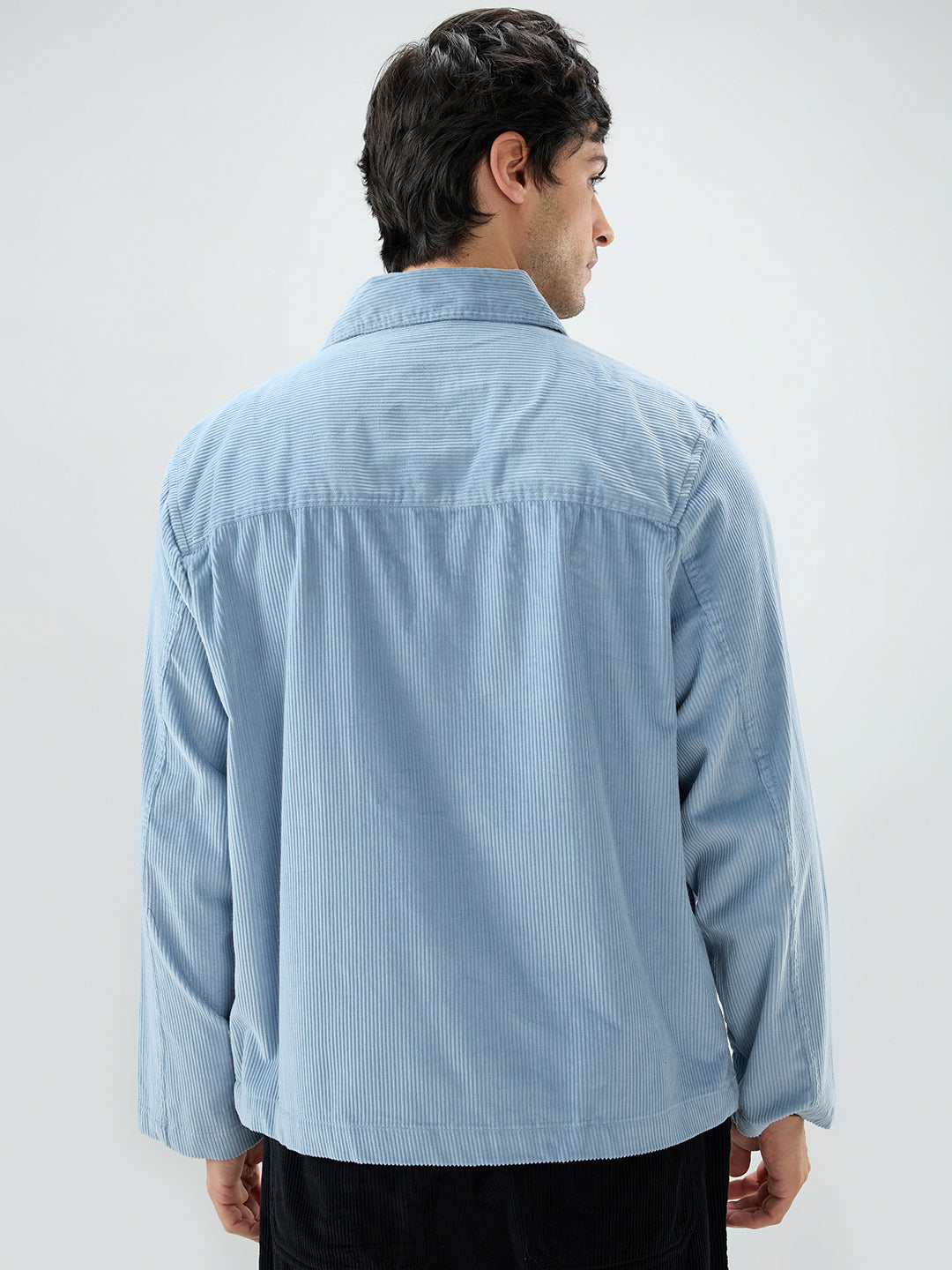 Exquisite Blue Corduroy Double Pocket Oversized Shacket