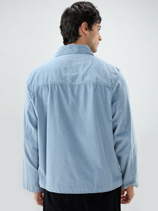 Exquisite Blue Corduroy Double Pocket Oversized Shacket