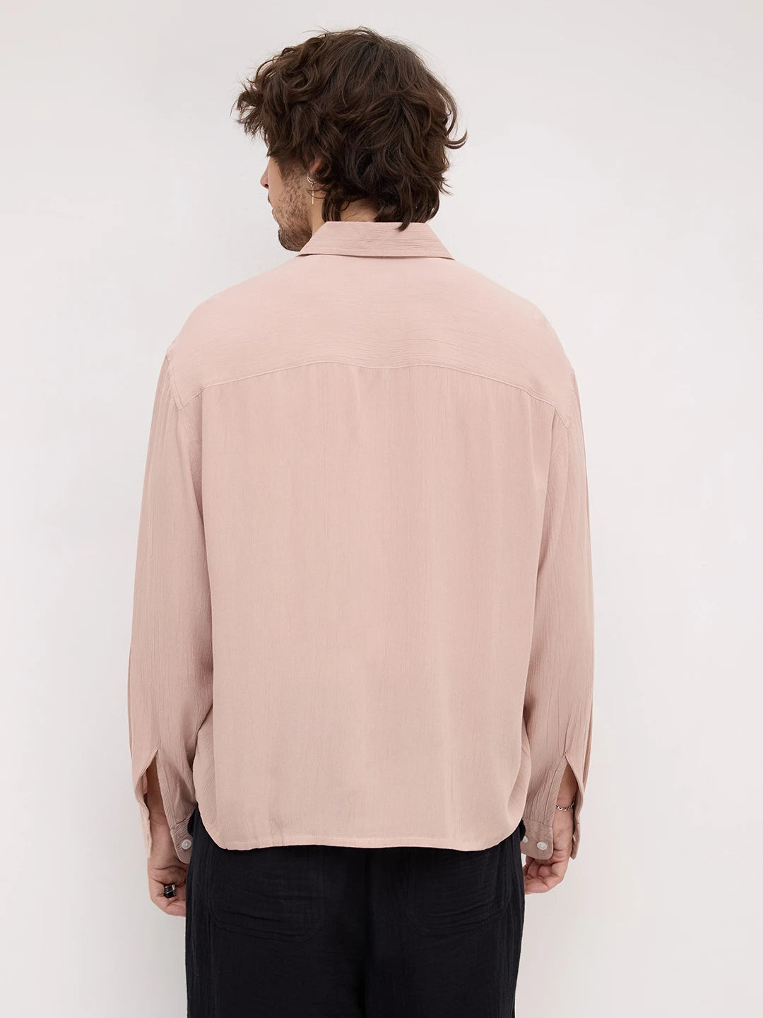 Warm Beige Crepe Textured Boxy Fit Shirt