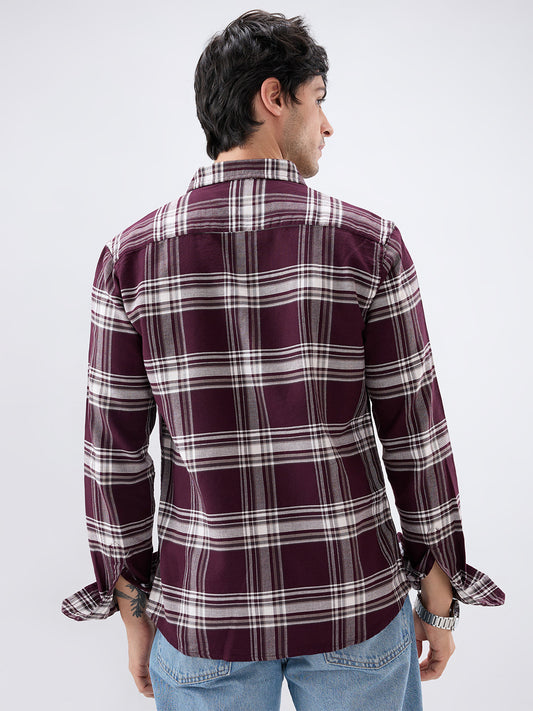 Vintage Deep Wine Plaid Checks Shirt