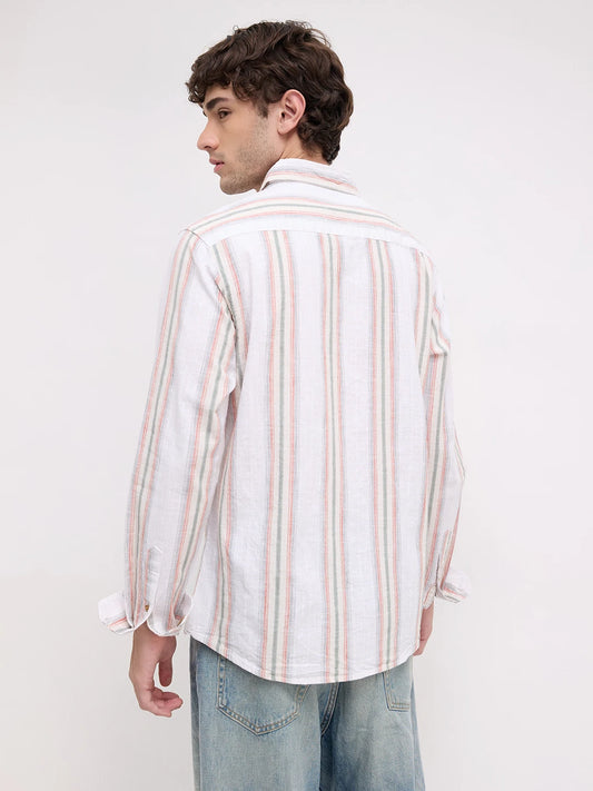 Olive Multi Striped Slub Textured Shirt