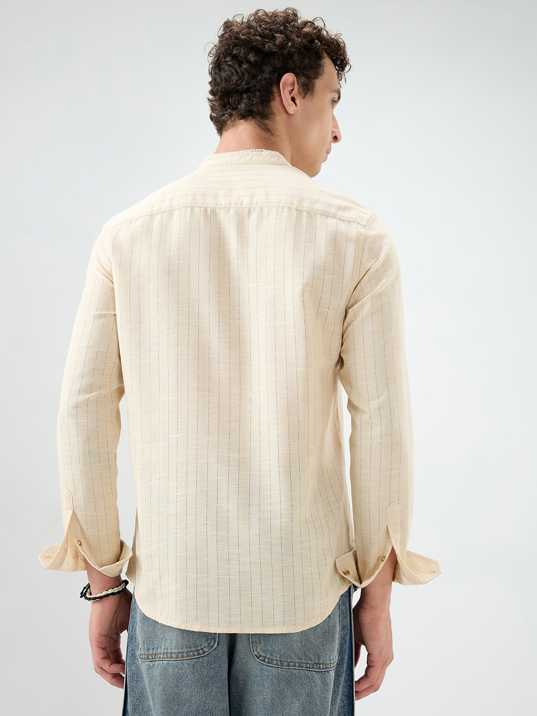 Soft Beige Ladder Striped Evening Kurta