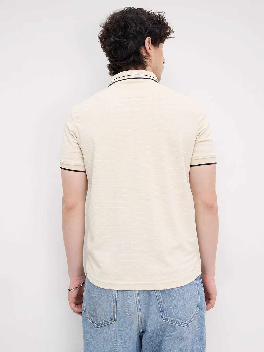 Elite Cream Stripe Weave Knitted Tee