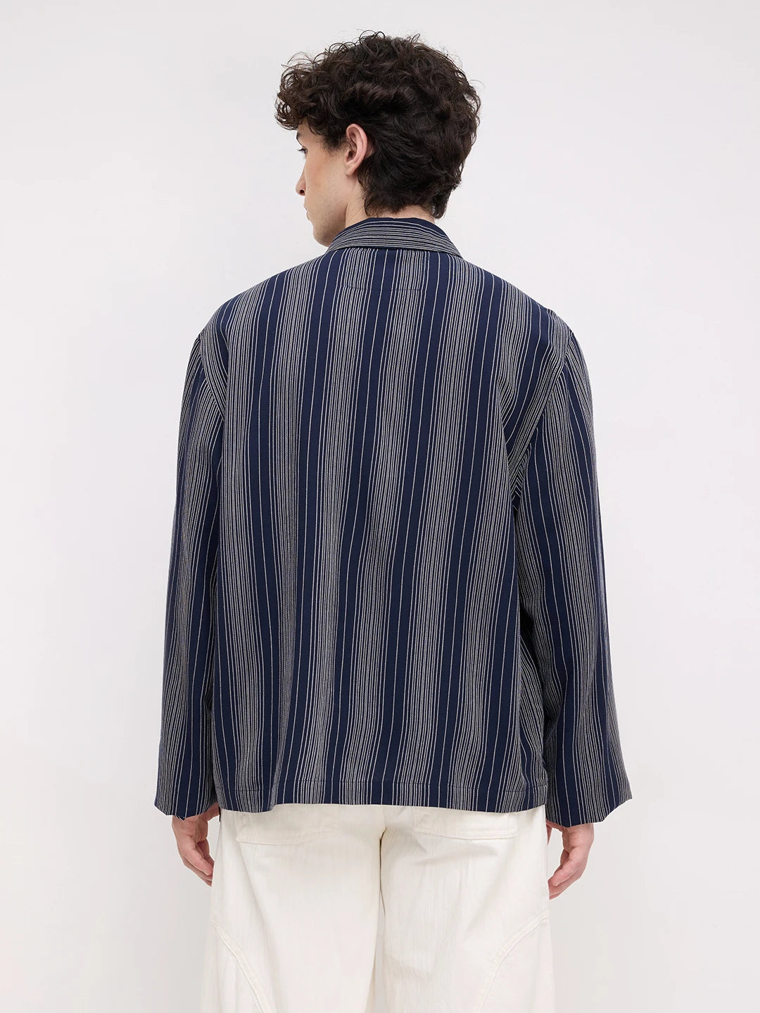 Navy Coastal Night Cuffless Oversized Shirt